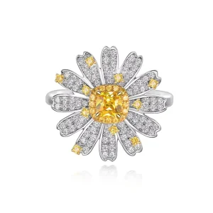 Fashion Costume Sterling Silver Cz Ring Flower Shape Rhodium Plating Silver Dainty Rings 925 Sterling Women
