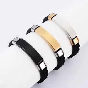 Fashion Couple Stainless Steel Bracelet Personalized Simple Trendy Silicone Smooth textured Engraved Wristband