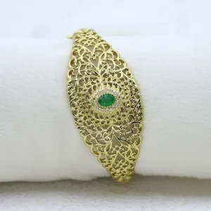 Fashion Creative 18k Gold Ion Plated Elegant Retro Emerald Copper Bangle