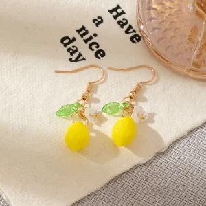 Fashion Creative Designs Fashionable Cute Resin Lemon Pendant Earrings Summer Girls Holiday Gifts Fruit Fashion Jewelry