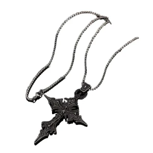 Fashion Cross Gothic Style Unisex Necklace with Link Chain Antique Silver Plated Titanium Steel Gift