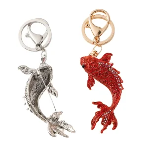 Fashion Crystal Carp Keychain 3D Fish Key Ring Bag Charms Jewelry Gift Keychain