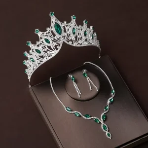 Fashion Crystal Chain Wedding Dress Accessories Horse Eye Zircon Color Necklace Earring Jewelry Set