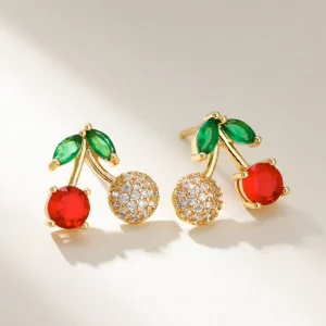 Fashion Crystal Cherry Earrings for Women Gift DIY Fashion Accessories Pendant