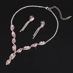 Fashion Crystal Earrings Necklace Party Bridal Women Wedding Jewelry Set