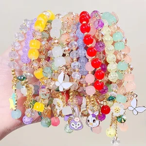 Fashion Crystal Imitative Jade Beaded Bracelet for Girl Flower butterfly Beads Jewelry Bracelets