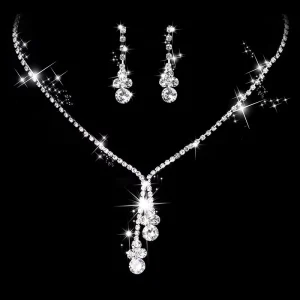 Fashion Crystal Inlaid Alloy Necklace Earrings Jewelry Set for Women