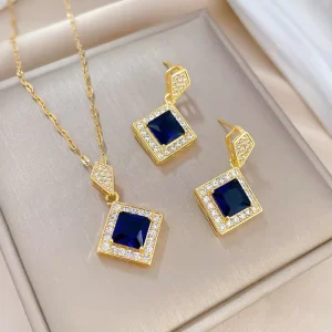 Fashion Crystal Necklace Earrings Jewelry Set for Women Classic Square Geometric Zircon Jewelry Set