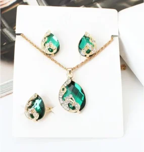 Fashion Crystal Necklace Ring Earring Jewelry Set Water Drop Shape Pendant Bridal Jewelry Set for Women and Girls