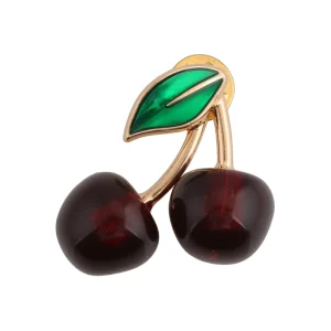Fashion Crystal Red Cherry Brooches for Women Clothing Cute Alloy Crystal Fruit Enamel Pins Party Jewelry Gifts