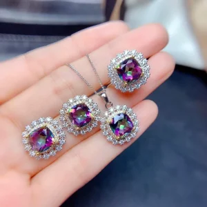 Fashion Crystal Rhinestone Luxury Bridal Jewelry Set Necklace Earrings Rings 14K Gold Plated Wedding Gift