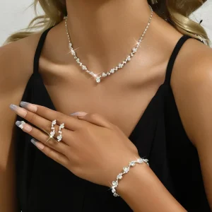 Fashion Crystal Rhinestone Necklace Earring Bracelet Luxury Jewelry Set for Women