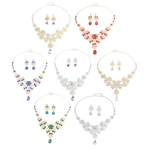 Fashion Crystal Rhinestone Necklace Earrings Bridal Wedding Jewelry Set