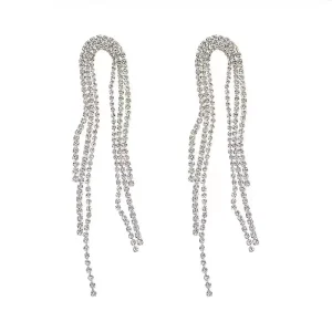 Fashion Crystal Rhinestone Tassel Stud Earrings Geometric U Stud Earrings for Women Birthday Graduation Party Prom Jewelry Gifts