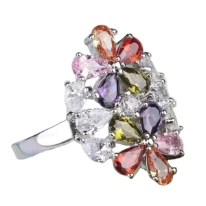 Fashion Crystal Rhinestones Rings Cute Flower Rings Women Accessories Statement Wedding Band Party Ring Lover Gift