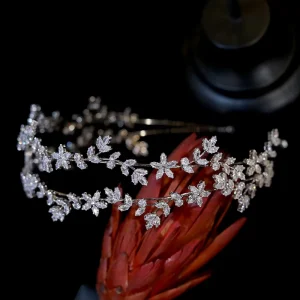 Fashion Crystal Wedding Tiara Leaf Headband Bride Princess CZ Crown Hair Accessories Bridesmaid Jewelry Women Headpieces