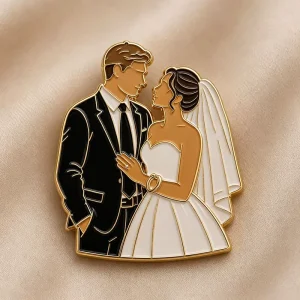 Fashion Custom Cute Shaped Yellow Gold Plated Alloy Brooch Pin with Geometric Pattern for Women Wedding Engagement Gift