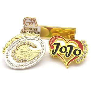 Fashion Custom Metal Zinc Alloy Gold Plated Diamond 3D Enamel Rhinestone Lapel Pin Badge For Women