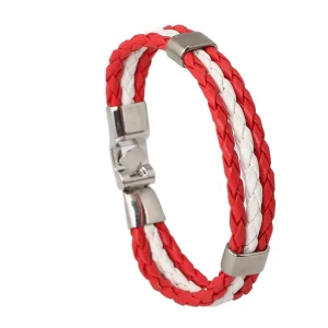 Fashion Customizable Flag Colored Wristband Souvenirs Soccer Fans Bangle Handmade Weave PU Leather Country Flags Bracelet Gift
