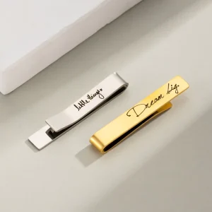 Fashion Customized Handwriting Tie Clip Personalized Engraved Name Tie Clip Stainless Steel Cuff Links Jewelry for Dad