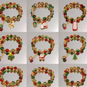 Fashion Cute Christmas Colorful Beaded Bracelet Cartoon Pattern Pendant Bracelets