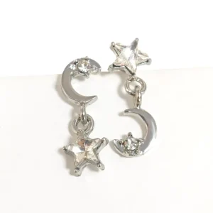 Fashion Cute Classic Asymmetrical Five-pointed Star Moon Drop Earrings with Zircon Unisex Gift