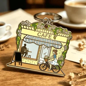 Fashion Cute Coffee Metal Keychain Nickel Plated Finish Custom 40mm Key Ring Handbag Decorative Keychain
