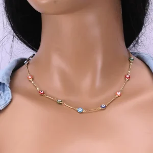 Fashion Cute Colorful Plated Bronze Jewelry Set Women’s Protection Charm Bracelet Anklet Necklace 3 Piece Costume
