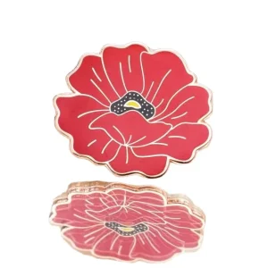 Fashion Cute Red Flower Plant Flat Hard Enamel Silver Metal Accessories Butterfly Decoration Brooch Soft Enamel Lapel Pin