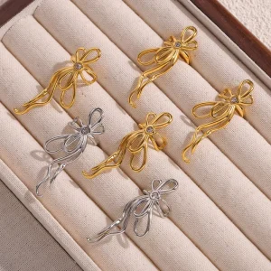 Fashion Dainty Earrings Stainless Steel 18K Gold Plated Bow Tarnish Earring Cuff