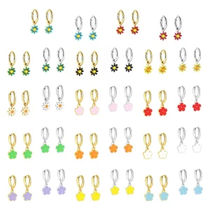 Fashion Dangle Earring Stainless Steel Cartoon Kids Earring Jewelry Gold Plated Enamel Flower Charm Hoop Earrings
