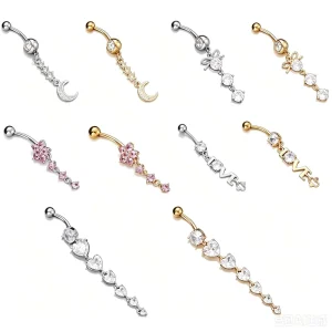 Fashion Dangle Jewelry for Women Drop Zircon Designer Belly Button Rings 316L Stainless Steel Floating Navel Piercing