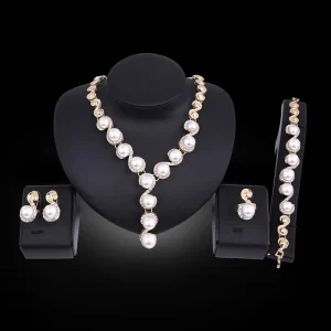 Fashion Delicate Pearl Necklace Earring Set Bridal Party Jewelry Set