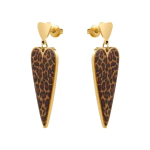 Fashion Design 18K Gold Stainless Steel Heart Leopard Print Sticker Pendant Earrings for Women Waterproof Stud Earrings E251791