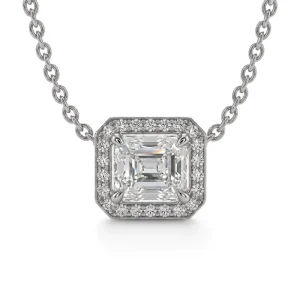 Fashion Design 9 10 14 18K White Yellow Rose Gold Lab Grown Diamond Emerald Cut Halo Design Necklace for Woman