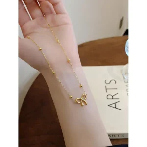 Fashion Design Beads Hollow Bowknot Pendant Necklace Bracelet Anklet Earrings Women’s Stainless Steel Anklet Earrings Jewelry