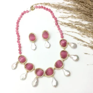 Fashion Design Colorful Stone Jewelry Irregular Pearl Pendant Luxury Short Jewelry Sets for Women