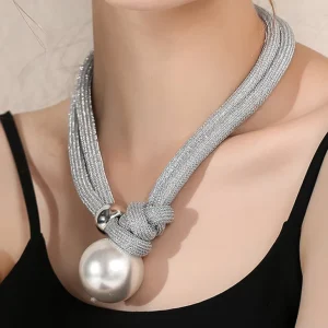 Fashion Design Double Layered Choker Big Pearl Neck Chain for Women Temperament Exaggeration Unique Design Fashion Necklace