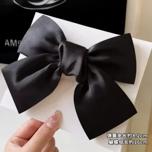 Fashion Design Elegant Silky Satin Bow Hair Clips Short Tail Bows for Girls Women Large Solid Color 16cm