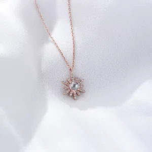 Fashion Design Exquisite Choker Clavicle S925 Sterling Silver Jewelry Mama Sun Flower Opal Pendant Necklace With Cubic Zirconia