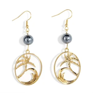 Fashion Design Hawaiian Coconut Tree Dangle Earrings 18k Gold Plated Island Pearl Earrings Jewelry for Women