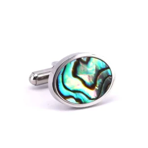 Fashion Design Natural Abalone Shell Inlay Oval Shape Stainless Steel Cufflinks