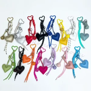 Fashion Design PU Leather Stuffed Heart Pendent With Nylon Cord & Acrylic Chain & Leather Woven Ball Charms DIY Accessories