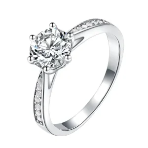 Fashion Design S925 Silver Jewelry D Color VVS 1ct Round Brilliant Cut Moissanite Diamond Women Ring with GRA Certificate
