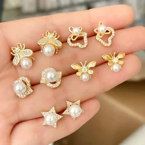 Fashion Design Simple Glass Pearl Small Stud Star Heart Earrings for Woman