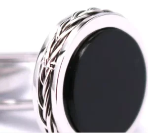 Fashion Design Stainless Steel Chain Inlay Black Agate Cufflinks