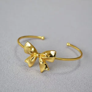 Fashion Design Women’s Trendy Brass Gold-Plated Bow Cuff Bracelet Factory Simple Elegant
