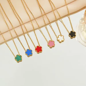 Fashion Designer Five Leaf Clover Flower 18K Gold Plated Stainless Steel Necklace Lucky 5 Leaf Gold Necklaces Jewelry for Women