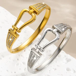 Fashion Designer Stainless Steel Jewelry 18K Gold Plated Waterproof Horseshoe Women’s Bangle Party Gift Anniversary