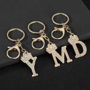 Fashion Diamond Charms 26 English Letters A Z Alphabet Keychain Crystal Rhinestones Alloy Key Rings Bag Gift for Handbag DIY